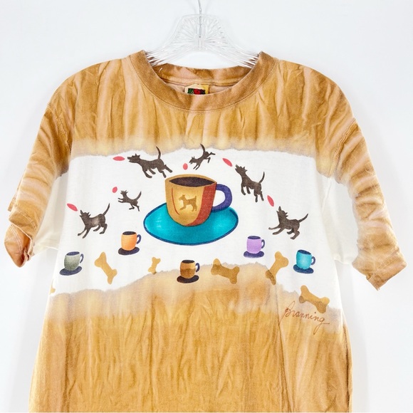 Branning Vintage Tie Dyed Hand-Stenciled Coffee Cups & Dogs T-Shirt Size Medium - Picture 15 of 16
